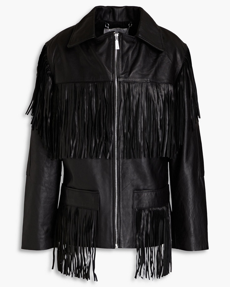 EACH OTHER Damen Lederjacke mit Fransen S