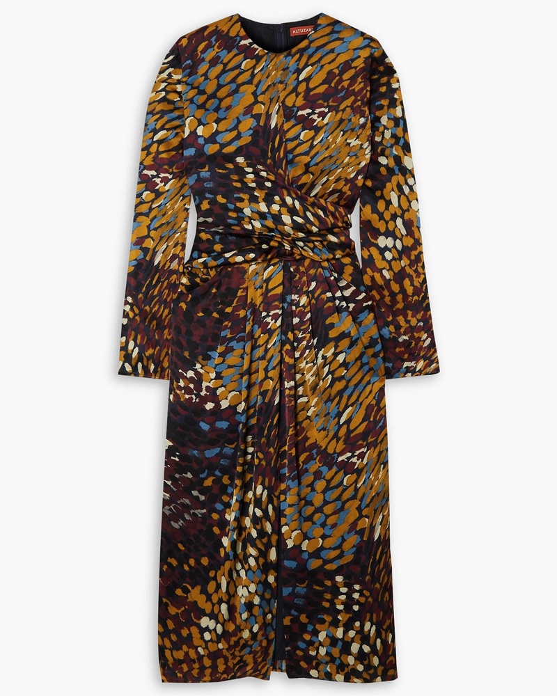 Altuzarra Damen Tippi gerafftes Midikleid aus Satin mit Print