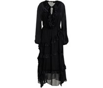 Penny Midikleid aus Seidenchiffon mit Rüschen und Satinbesatz