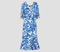 Olivia bedrucktes Midikleid aus Satin mit Wickeleffekt