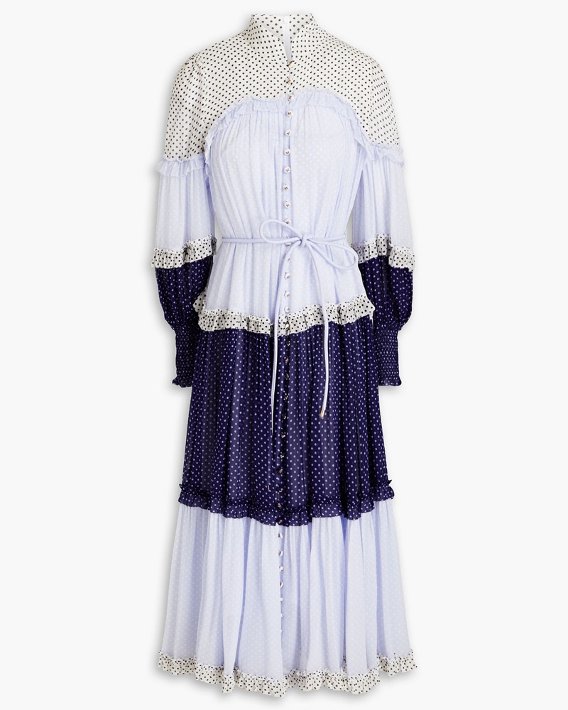 Zimmermann Damen Hemdkleid inMidilänge aus Krepon inPatchwork-Optik mit Rüschen