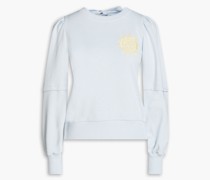 Bedrucktes Sweatshirt aus Baumwollfleece mit Stickereien und Bindedetail hinten