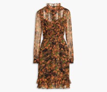 Kleid aus Krepon mit Fil Coupé, floralem Print und Rüschen