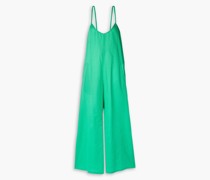 Sun Goddess Jumpsuit mit weitem Bein aus Baumwoll-Seersucker