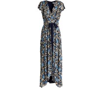 Midikleid aus Metallic-Fil-Coupé mit Rüschen und floralem Print