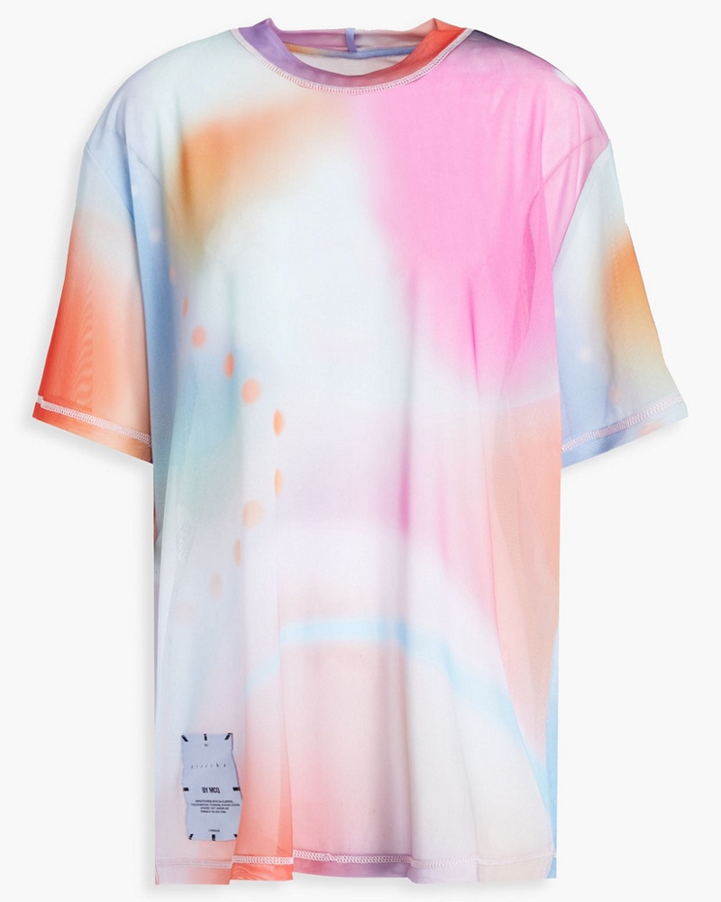 McQ Damen T-Shirt aus Stretch-Mesh mit Applikationen