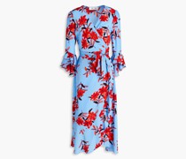 Rollins Midi-Wickelkleid aus Crêpe de Chine mit floralem Print und Rüschen