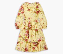 Laura Ashley Welsh gestuftes Kleid aus Baumwollpopeline mit floralem Print