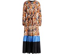 Ambrosia gerafftes Midikleid aus Satin mit floralem Print
