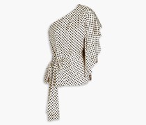 Drapiertes Oberteil aus glänzendem Twill mit Polka-Dots und asymmetrischer Schulterpartie