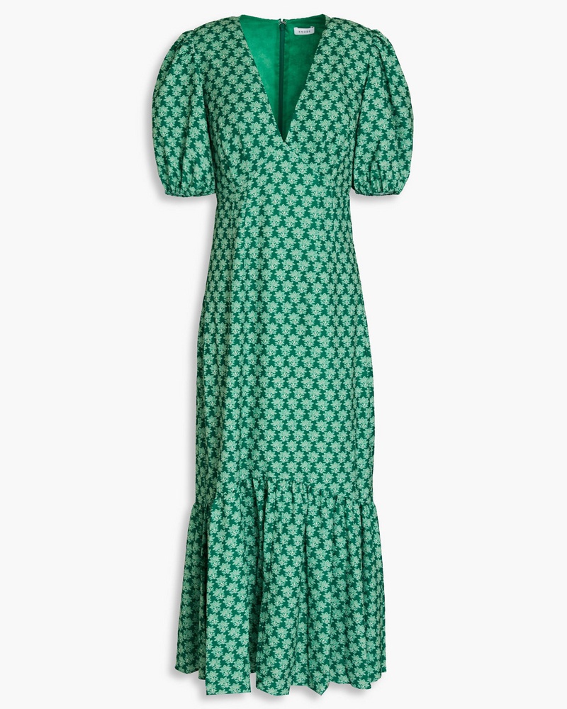RHODE Damen Ester Midikleid aus Crêpe mit floralem Print und Raffung
