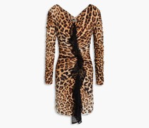 Kleid aus Stretch-Jersey und Leopardenprint und Spitzeneinsätzen