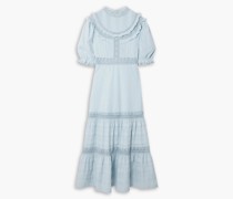 Rosa Maxikleid aus Baumwolle mit Häkelspitzenbesatz