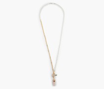 24 KT. vergoldete und versilberte Kette mit Quarzen und Kristallen