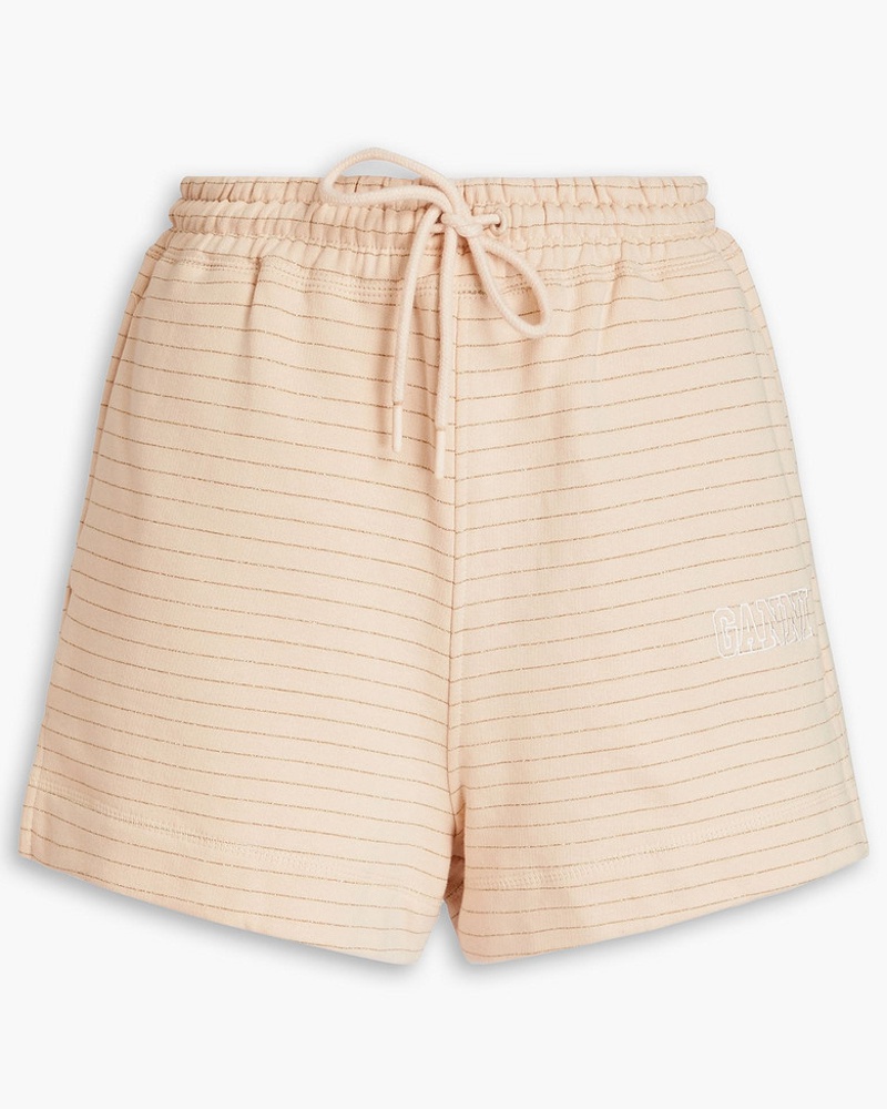 Ganni Damen Shorts aus Baumwollfleece mit Streifen und Metallic-Effekt