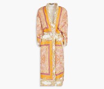 Bedruckter Kimono aus Leinen mit Flammgarneffekt und Gürtel