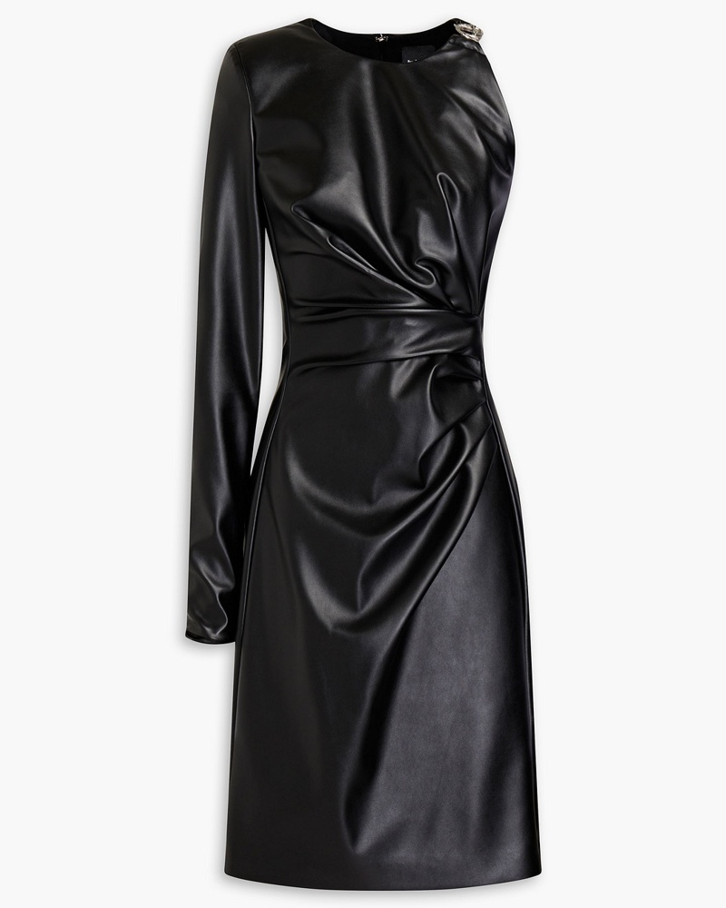 Just Cavalli Damen Minikleid aus Kunstleder mit Raffung und asymmetrischer Schulterpartie