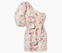 Altie Minikleid aus Satin mit floralem Print, Falten und asymmetrischer Schulterpartie