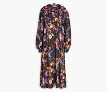 Midikleid aus Satin mit floralem Print und Raffungen
