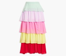 Elodie gestufter Maxirock aus Crêpe de Chine inColour-Block-Optik