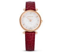 Crystalline Wonder Uhr, Schweizer Produktion, Lederarmband, Rot, Roségoldfarbenes Finish