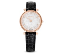 Crystalline Wonder Uhr, Schweizer Produktion, Lederarmband, Schwarz, Roségoldfarbenes Finish