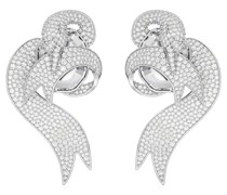 Fashion Swan Ohrclips, Asymmetrisches Design, Schwan, Weiß, Rhodiniert