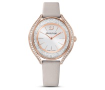 Crystalline Aura Uhr, Schweizer Produktion, Lederarmband, Grau, Roségoldfarbenes Finish