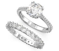 Constella Ring, Set (2), Princess-Schliff, Weiß, Rhodiniert