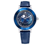 Octea Lux Uhr, Schweizer Produktion, Mond, Lederarmband, Blau, Edelstahl