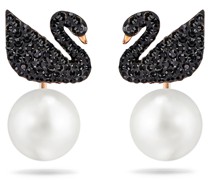 Iconic Swan Ohrring-Jackets, Schwan, Schwarz, Roségold-Legierungsschicht