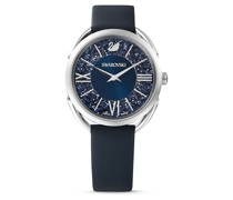 Crystalline Glam Uhr, Schweizer Produktion, Lederarmband, Blau, Edelstahl