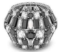 Hyperbola Cocktailring, Verschiedene Schliffe, Schwarz, Rhodiniert