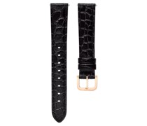 Uhrenarmband, 16 mm Breite, Leder mit Ziernähten, Schwarz, Roségoldfarbenes Finish