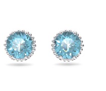 Birthstone Ohrstecker, Rundschliff, März, Blau, Rhodiniert