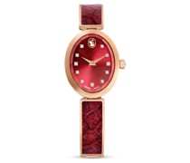 Crystal Rock Oval Uhr, Schweizer Produktion, Metallarmband, Rot, Roségoldfarbenes Finish