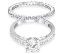 Attract Ring, Set (2), Rundschliff, Pavé, Weiß, Rhodiniert