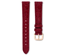 Uhrenarmband, 16 mm Breite, Leder mit Ziernähten, Rot, Roségoldfarbenes Finish