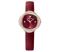 Crystal Flower Uhr, Schweizer Produktion, Lederarmband, Rot, Roségoldfarbenes Finish