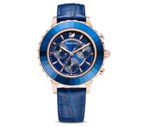 Octea Lux Chrono Uhr, Schweizer Produktion, Lederarmband, Blau, Roségoldfarbenes Finish