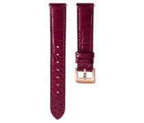 Uhrenarmband, 15 mm Breite, Leder mit Ziernähten, Rot, Roségoldfarbenes Finish