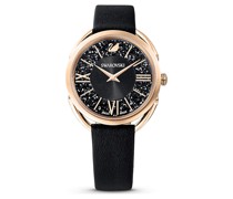 Crystalline Glam Uhr, Schweizer Produktion, Lederarmband, Schwarz, Roségoldfarbenes Finish