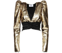 PUFF SLEEVES SEQUINED SATIN TOP