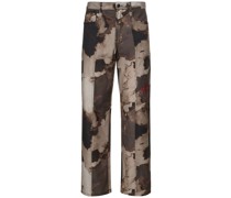 Burn Effect printed cotton jeans