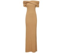Kleid aus Wollmischgewebe mit Carmenausschnitt