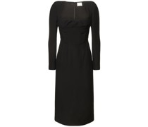 Silk & wool MIDIKLEID w/gathered detail