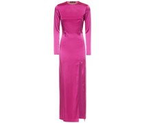 LANGES, BEDRUCKTES SATIN- UND TÜLLKLEID