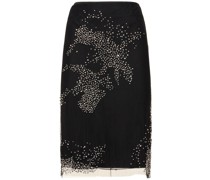 Tulle high rise midi skirt w/crystals