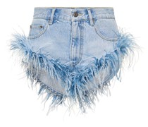 Cotton denim hot shorts w/ feathers