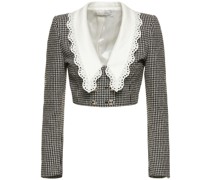 Sequined tweed crop blazer w/ collar